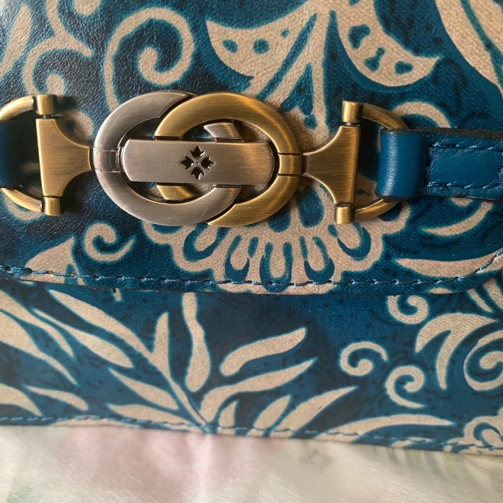 Patricia Nash Teal Blue Floral Leather Top-Handle  Crossbody  NWT - Picture 7 of 12